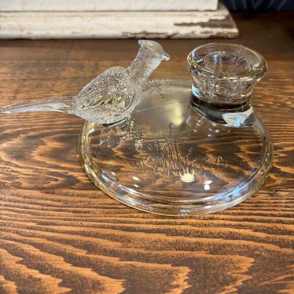 2 1930s Vintage Jeannette Glass Candlestick Holders with Pheasant Motifs - Picture 4 of 10